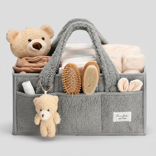 Diaper Caddy Organizer – Plush Sherpa, Baby Storage & Basket
