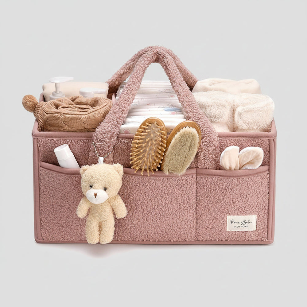 Diaper Caddy Organizer Plush Sherpa Baby Storage Basket