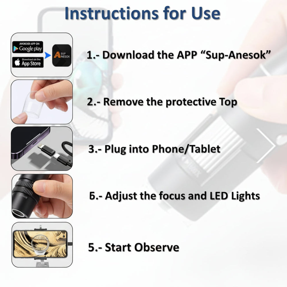 Digital Microscope Handheld USB Portable HD Magnifier Phone