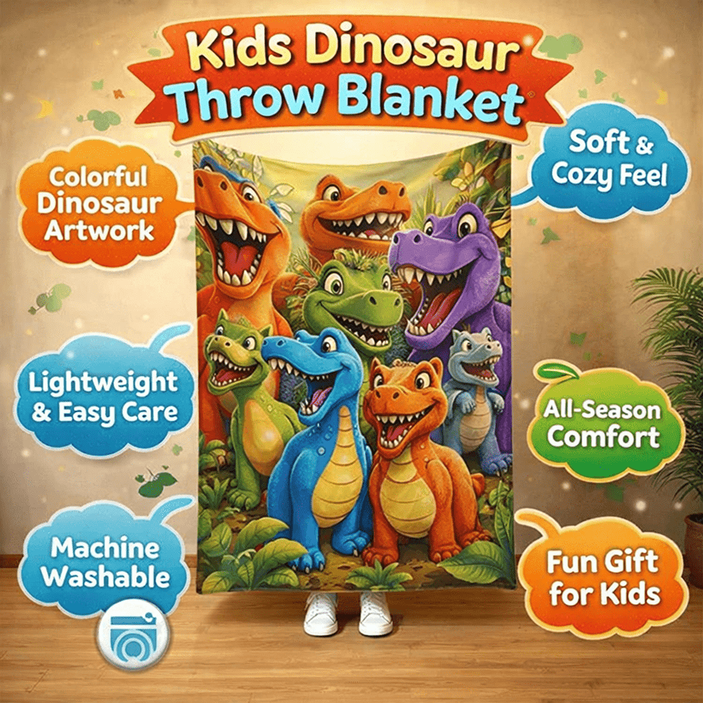 Kids Throw Blanket Colorful Dinosaur Cartoon Soft Fleece Bed Blanket