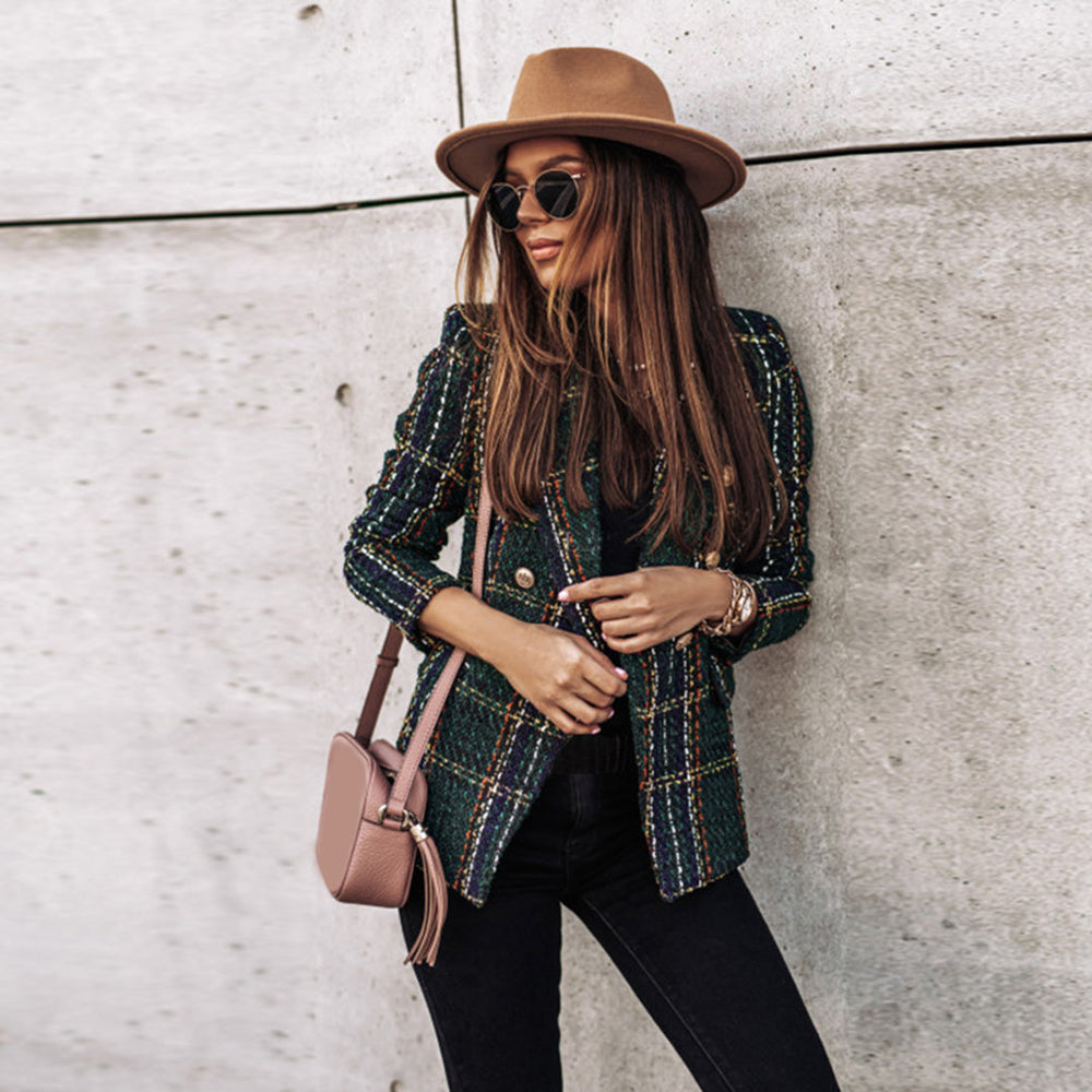 Double – Breasted Plaid Blazer for Women – Desiree