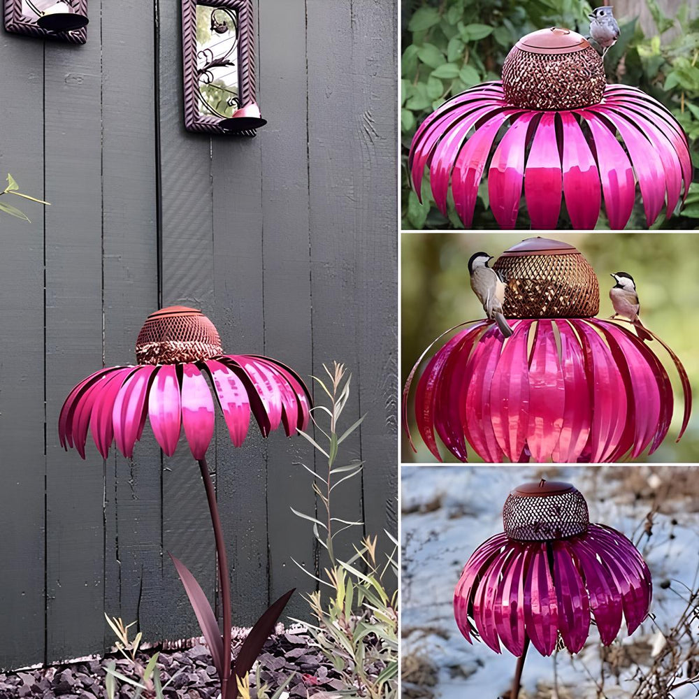 Sunflower Metal Bird Feeder – Weatherproof, Decorative Petals, 71×18cm, 2-Pack