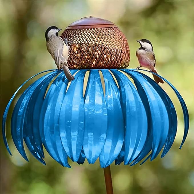 Sunflower Metal Bird Feeder – Weatherproof, Decorative Petals, 71×18cm, 2-Pack