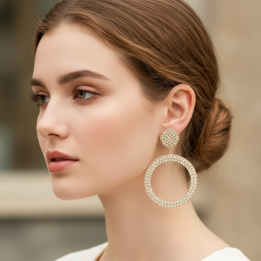 Statement Earrings – Gold Tone, Rhinestone & Hoop Design