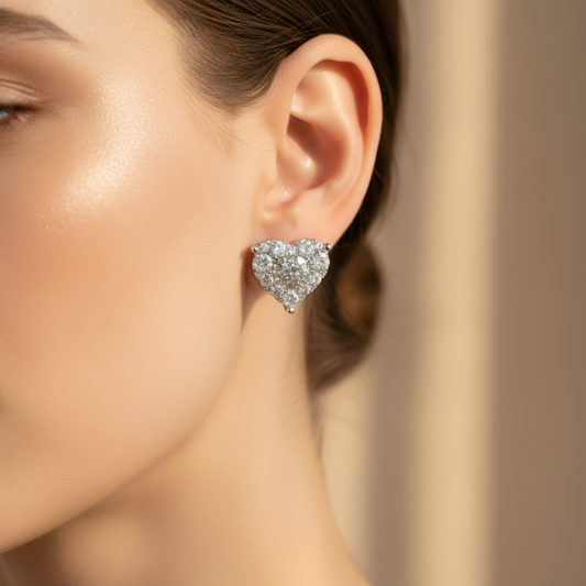 Heart Stud Earrings – Mother's Day Gift, Crystal Accent & Fashion Jewelry