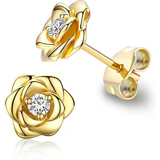 Birthstone Flower Stud Earrings – Mother's Day Gift, Gold Tone Jewelry