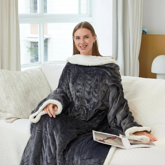 Electric Heated Blanket – Wearable Sherpa Fleece Throw for Adults
