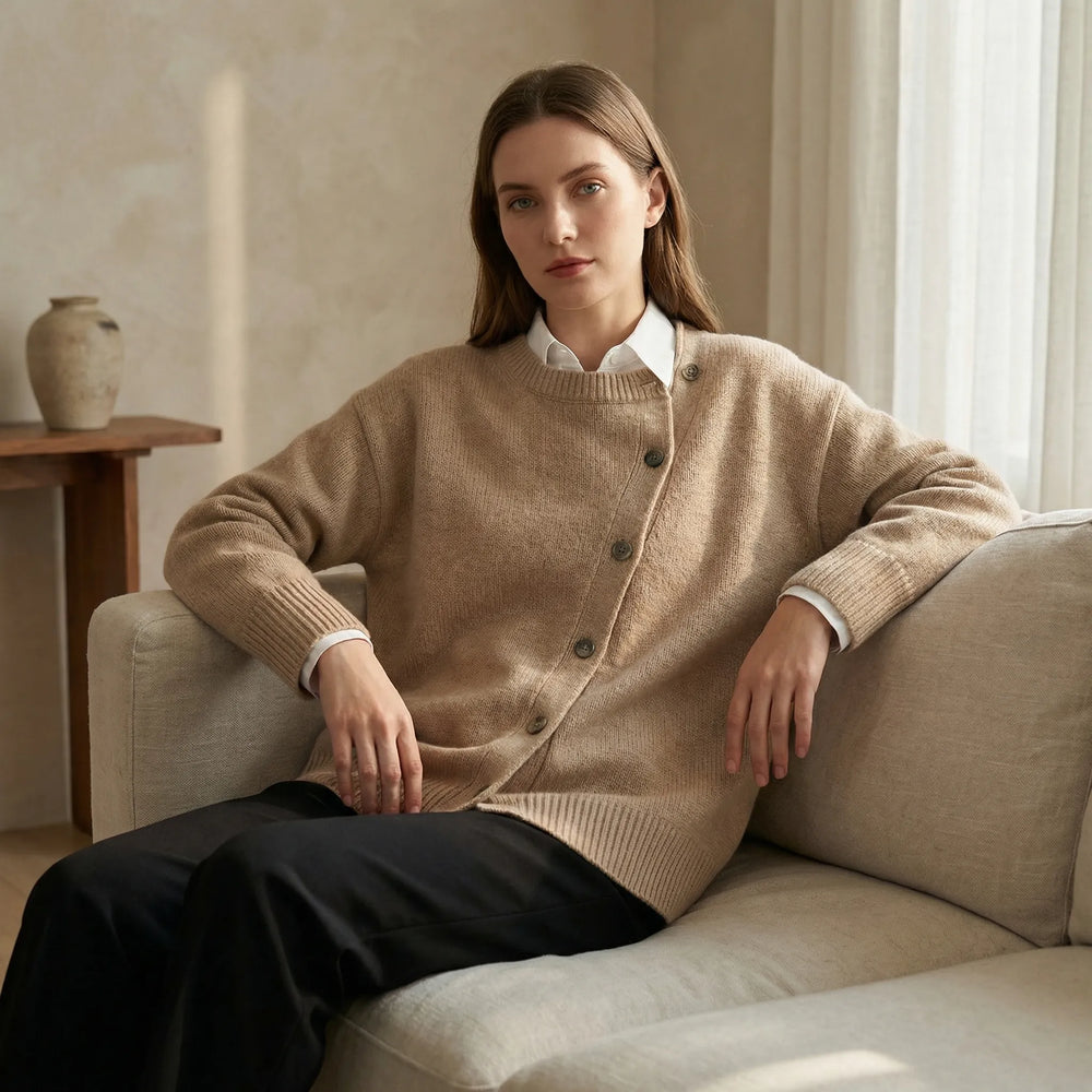 Elegant wrap knit cardigan with button detail - Marcella