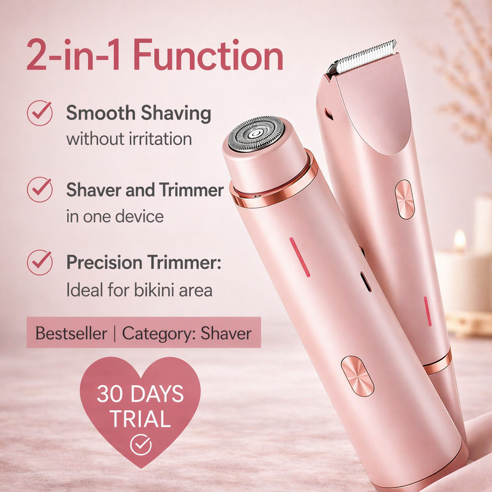 Women's Electric Shaver – 2-in-1 Precision Heads, IPX7 Waterproof & USB-C