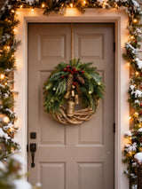 BowLift | Handmade Bohemian Winter Wreath | Bells, Pinecones & Berries | 43 cm | Indoor/Outdoor
