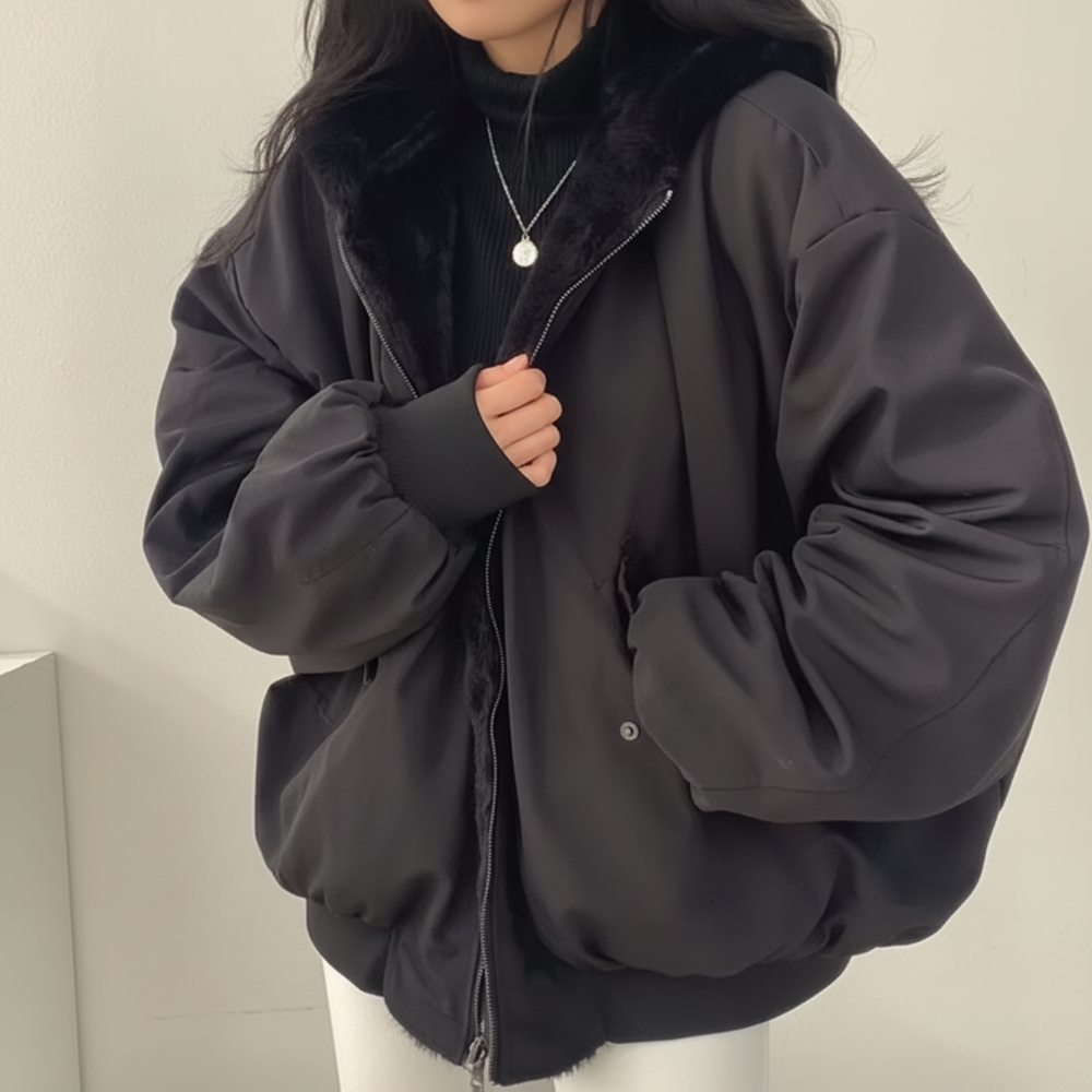 Winter Jacket Women Shearling Lined Zipper Casual Coat