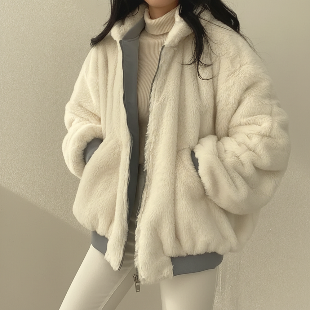 Winter Jacket Women Shearling Lined Zipper Casual Coat