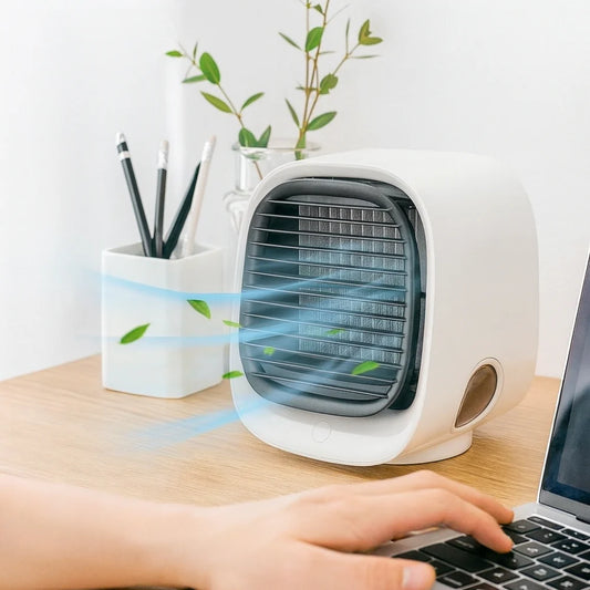 Mini Desk Air Cooler & Humidifier – USB Powered, Fan Function & Compact Design