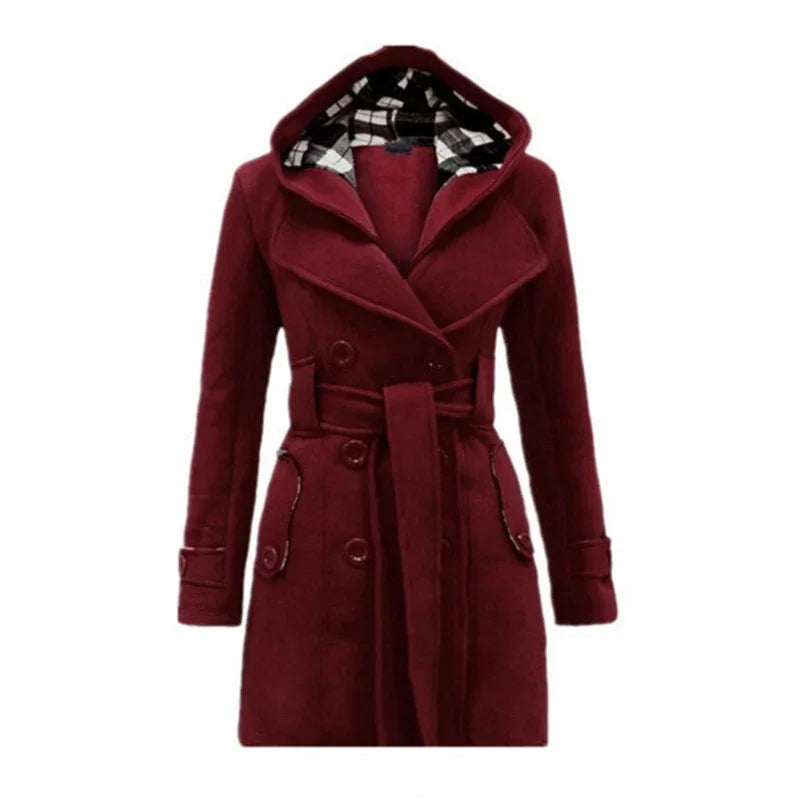 Fitted Women's Coat with Hood - Viola - 2