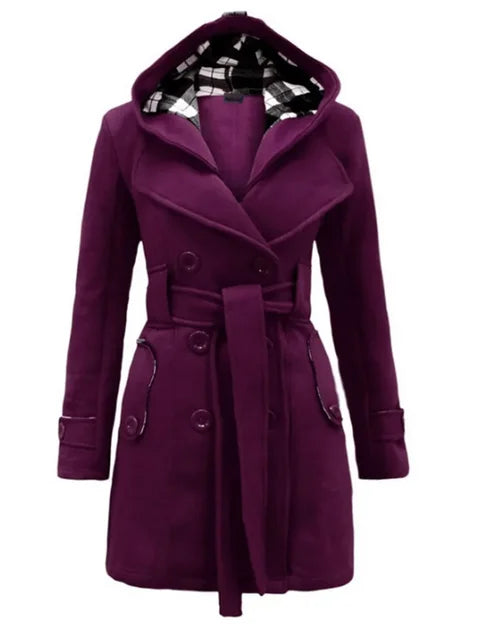 Fitted Women's Coat with Hood - Viola - 8