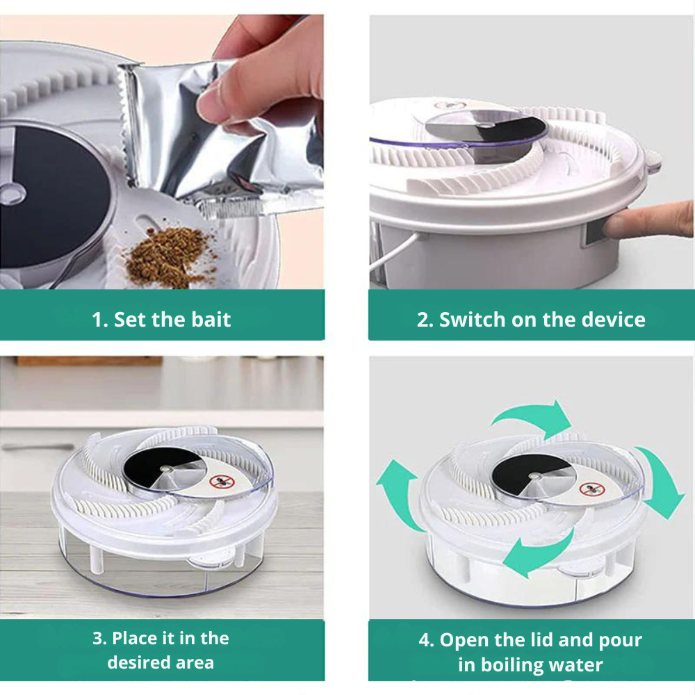 Electric Fly Trap – Rotating Catch Mechanism, Chemical-Free & Bait Stations