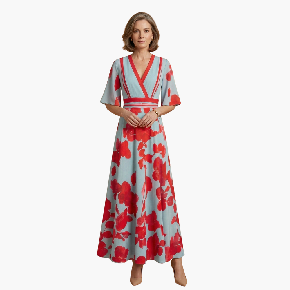 Women's Floral Maxi Dress – V-Neck, Long Length & Lightweight