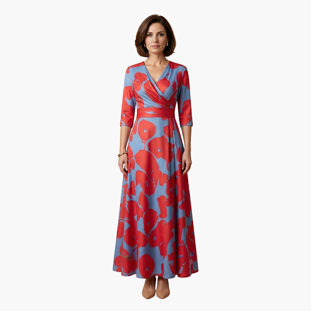 Women's Floral Maxi Dress – V-Neck, Long Length & Lightweight