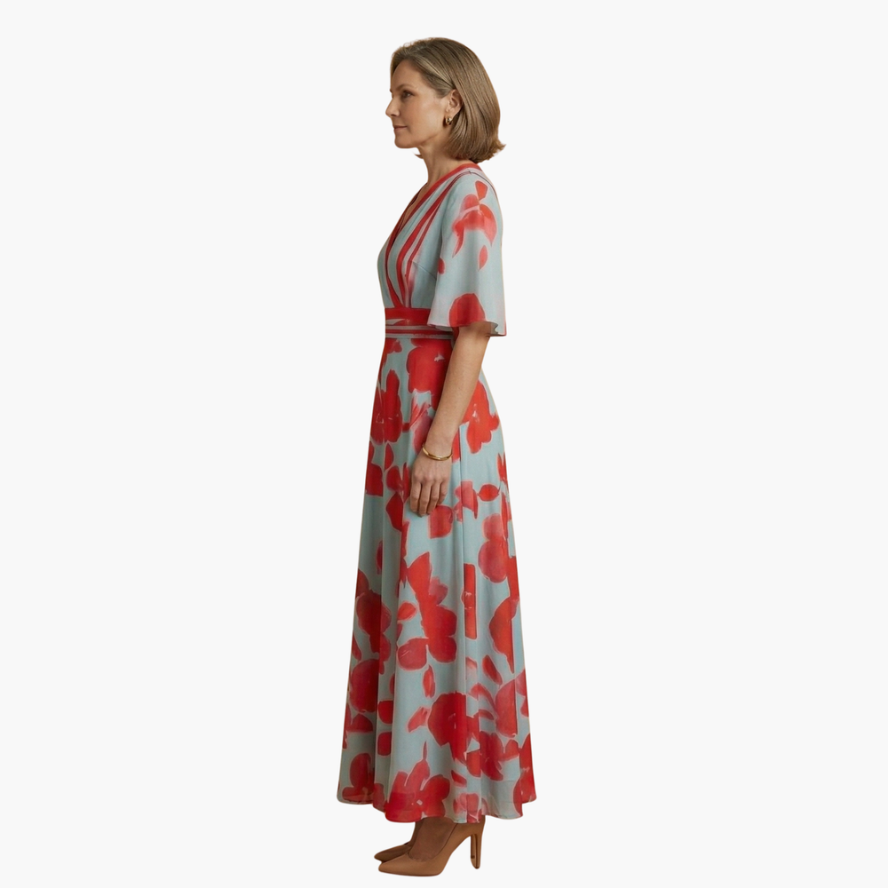Women's Floral Maxi Dress – V-Neck, Long Length & Lightweight