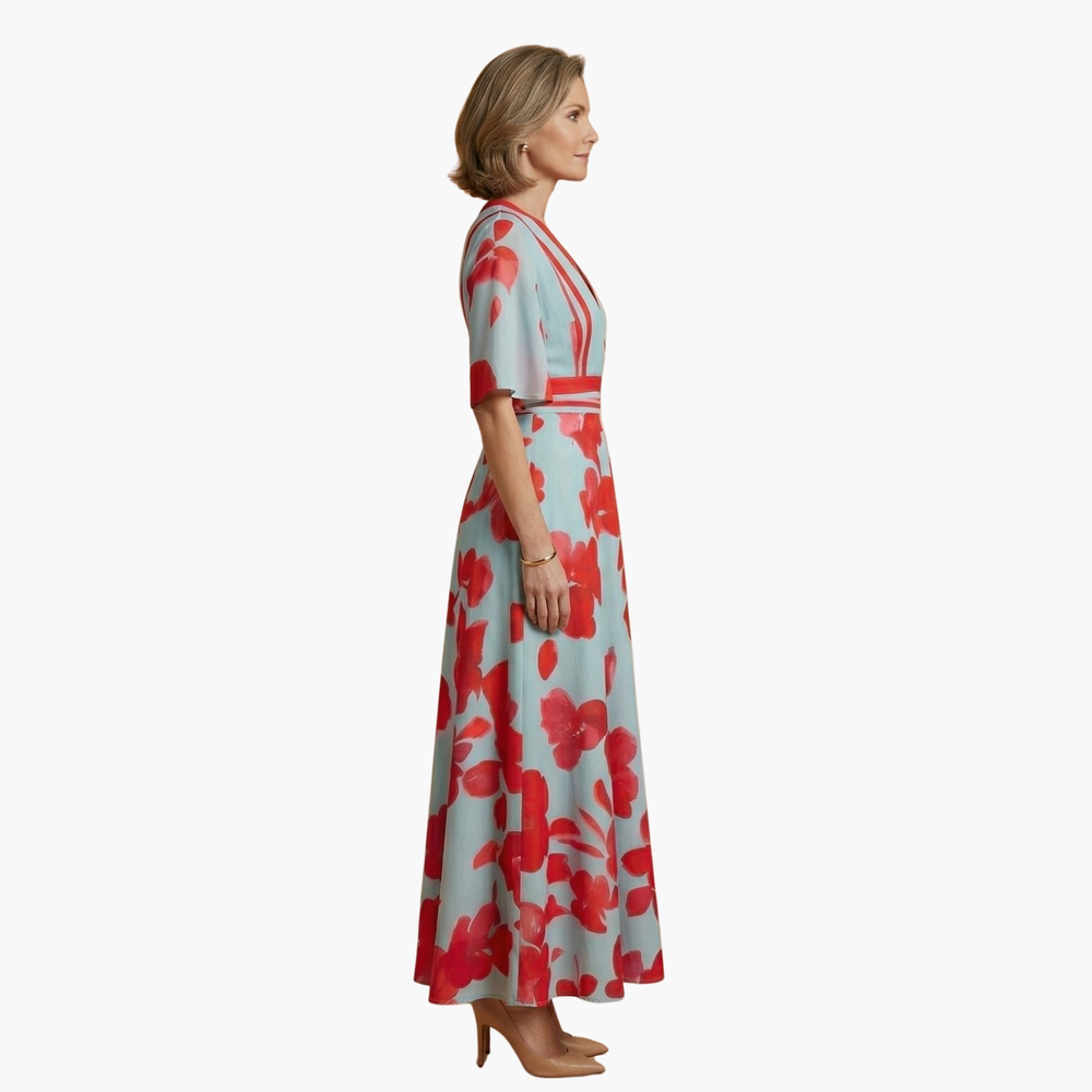 Women's Floral Maxi Dress – V-Neck, Long Length & Lightweight