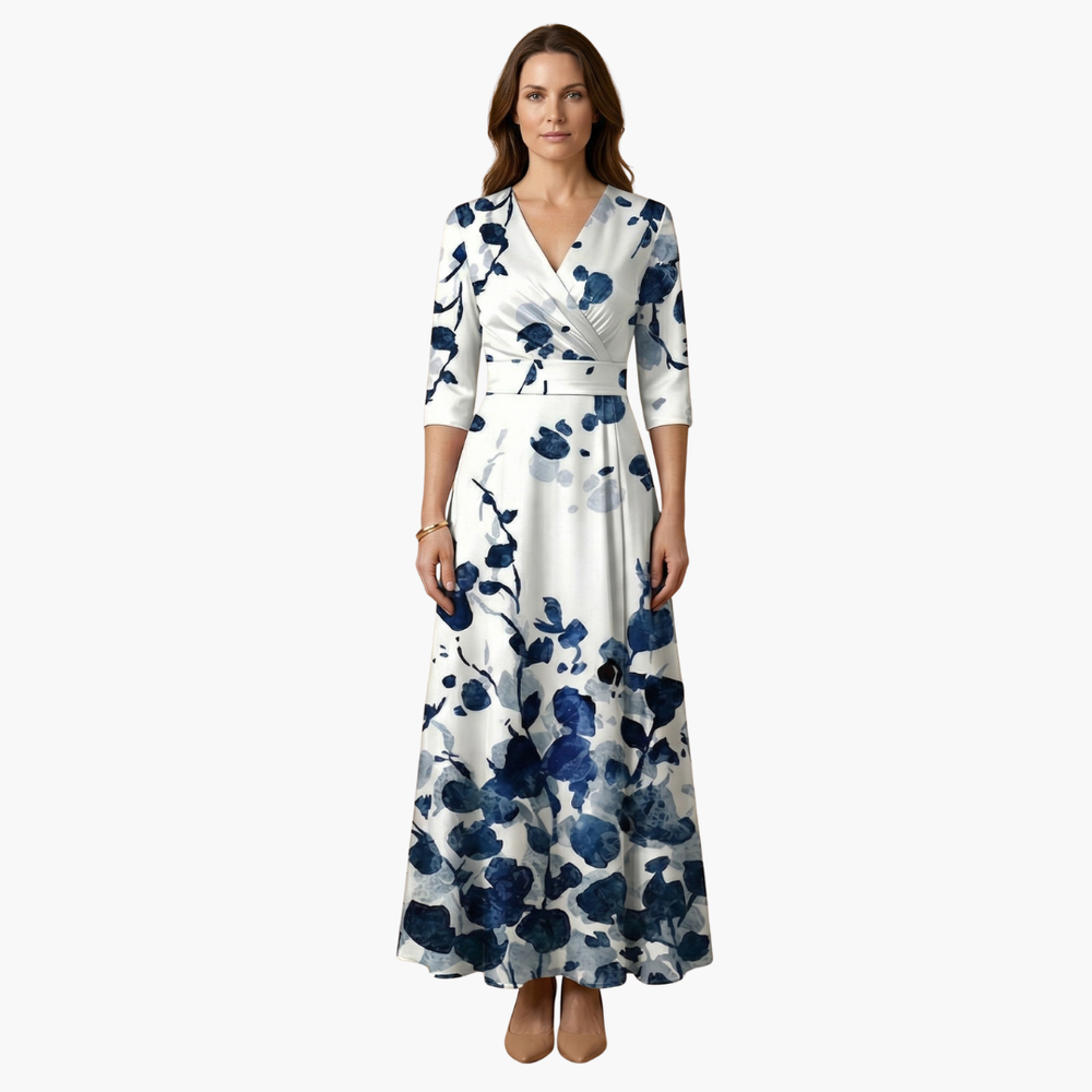 Women's Floral Maxi Dress – V-Neck, Long Length & Lightweight