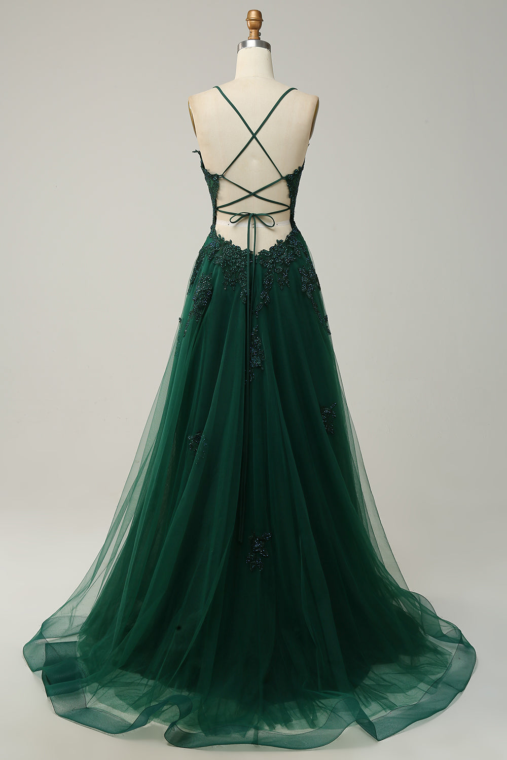 Julia Stylish A-Line Ball Gown with Spaghetti Straps & Lace-Up Back