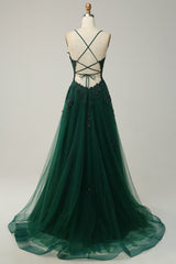 Julia Stylish A-Line Ball Gown with Spaghetti Straps & Lace-Up Back