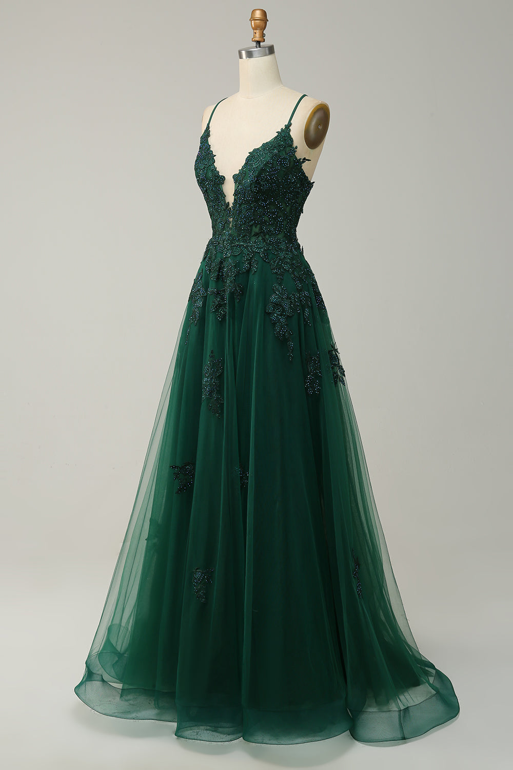 Julia Stylish A-Line Ball Gown with Spaghetti Straps & Lace-Up Back