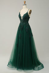 Julia Stylish A-Line Ball Gown with Spaghetti Straps & Lace-Up Back