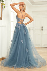 Julia Stylish A-Line Ball Gown with Spaghetti Straps & Lace-Up Back