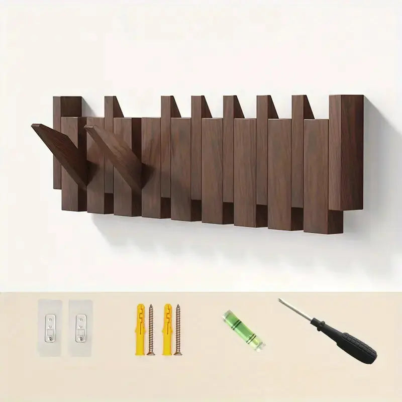 Designer Garderobe im Klavierstil – 8 klappbare Haken für stilvolle Flure – Platzsparende Wandgarderobe