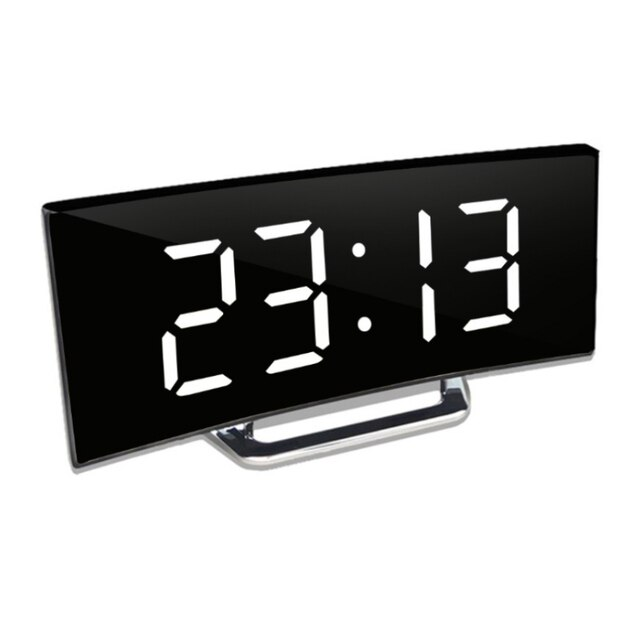 LED Digital Alarm Clock – Curved Mirror Display, Temperature & USB/Battery Power