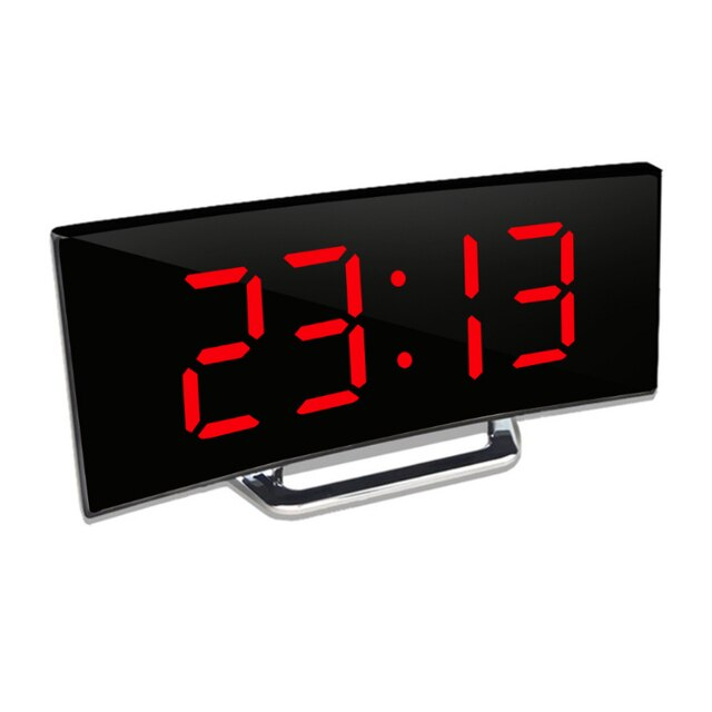 Digital LED Alarm Clock – Curved Mirror Display, Temperature & Auto-Dimming