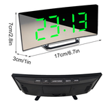 LED Digital Alarm Clock – Curved Mirror Display, Temperature & USB/Battery Power