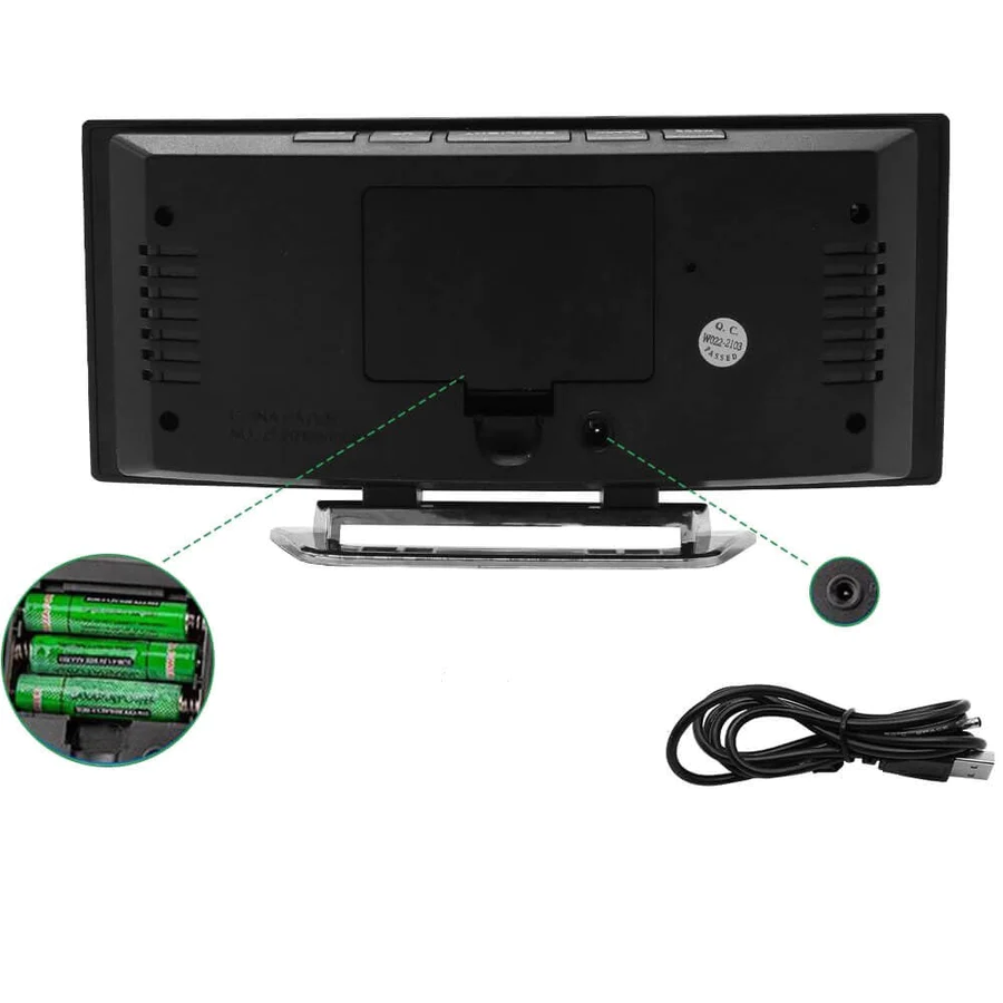LED Digital Alarm Clock – Curved Mirror Display, Temperature & USB/Battery Power