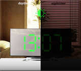 LED Digital Alarm Clock – Curved Mirror Display, Temperature & USB/Battery Power