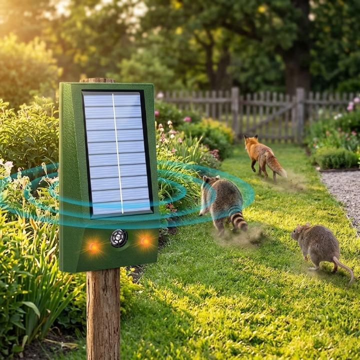 Solar-Tiervertreiber mit Ultraschall & LED-Blitz – Schutz bis 600 m², wetterfest