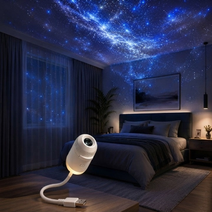 Galaxy Projector Night Light – 2-in-1 LED Starry Sky, USB, Flexible Gooseneck