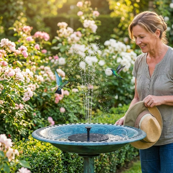 Solar Water Fountain – Wireless, 4 Nozzles, Ø 16 cm for Bird Bath & Pond