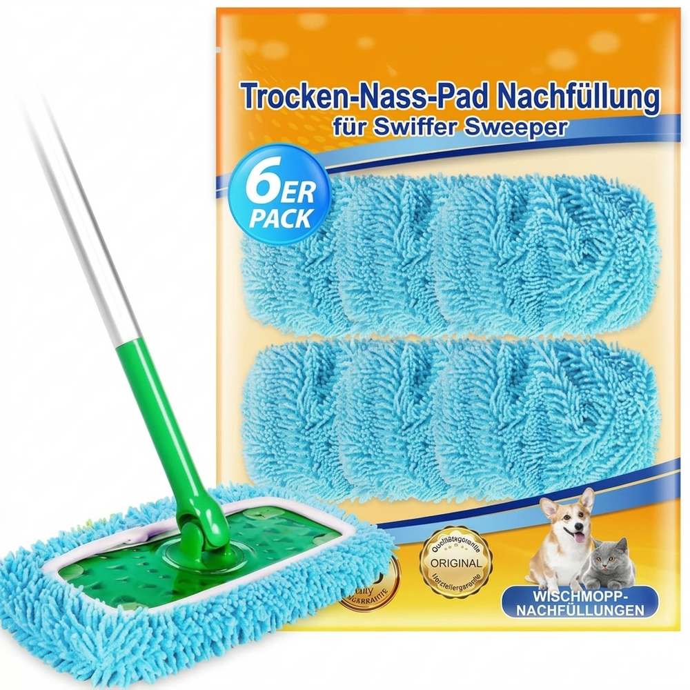 Reusable Microfiber Mop Pads – Washable, Fits 25-42cm Flat Mops, 4 or 6 Pack