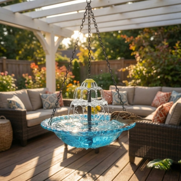 Hanging Solar Bird Bath Fountain – Wireless, Weatherproof & 25.5cm Glass Bowl