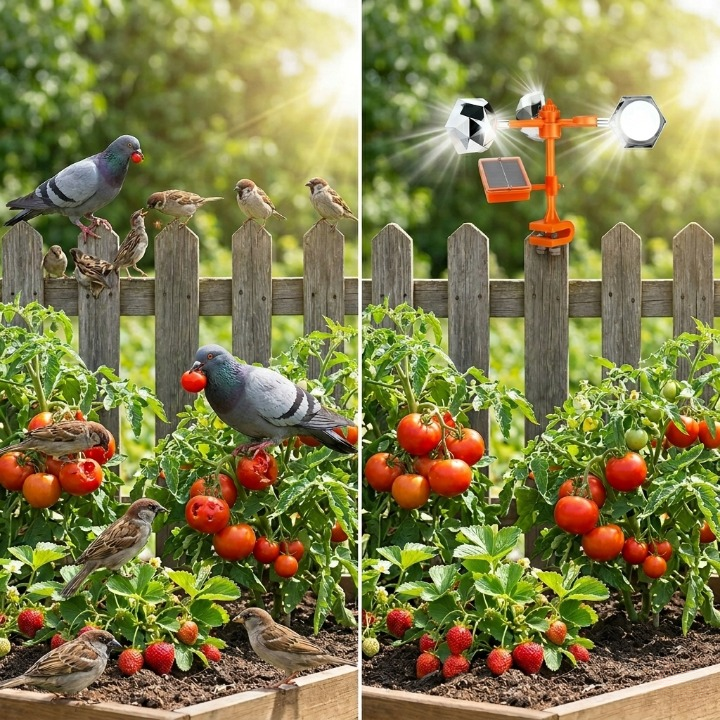 Solar Bird Deterrent – 360° Rotation, Reflective Mirrors & Ultrasonic Sound