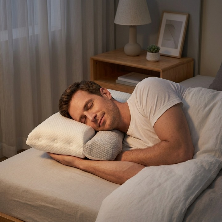 Ergonomic Neck Support Pillow – Two-Zone Foam, Breathable Cotton Cover & 40×68cm