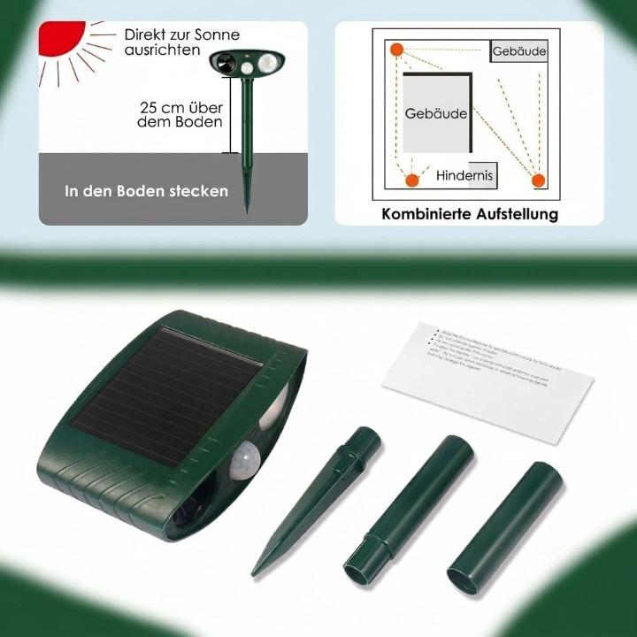 Ultraschall-Tierabwehr Solar – PIR-Bewegungsmelder 110°, IP44, 13–40 kHz