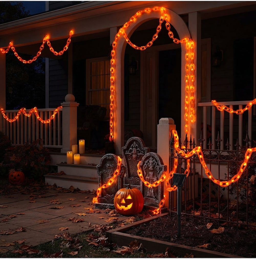 Halloween Pumpkin String Lights - Weatherproof Orange