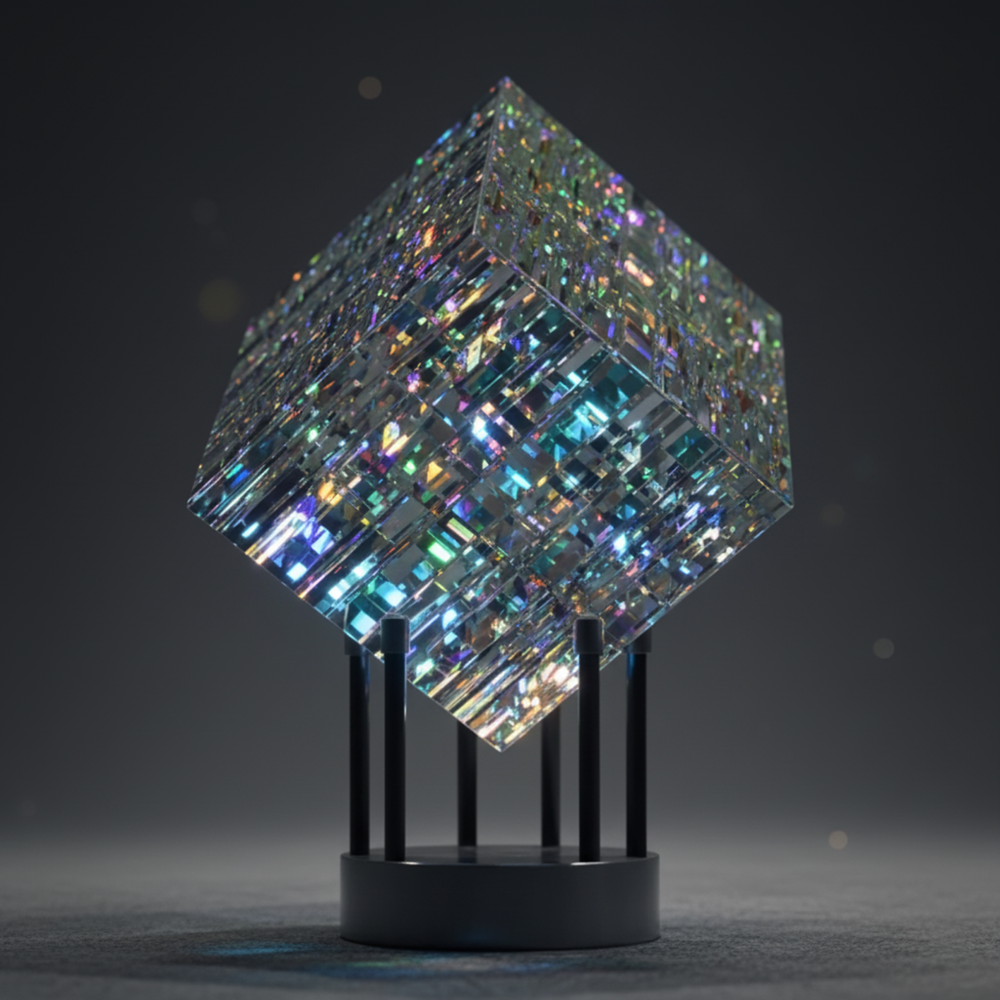 BowLift | ChromaticCube Crystal Rainbow Refraction Art | Modern Desk Decor & Centerpiece