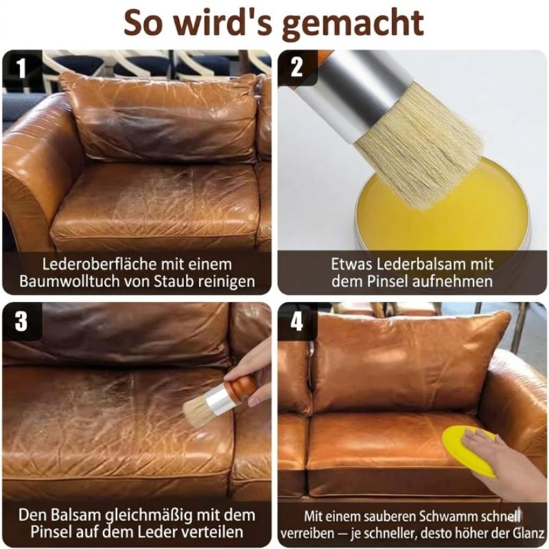 Leather Care Set – Colorless Conditioning Balm & Applicator Brush for Furniture, Shoes & Car Seats