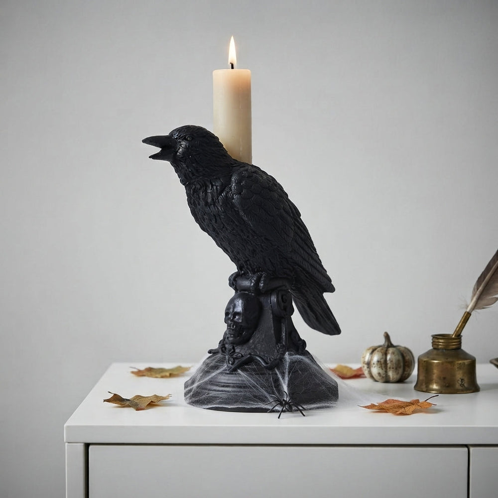Gothic Resin Halloween Candle Holder with Animal Motif