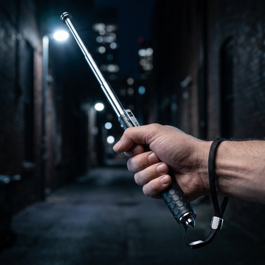 Automatic Telescopic Steel Baton – Push-Button Extend to 53.5cm, Anti-Slip Grip & 23cm Folded
