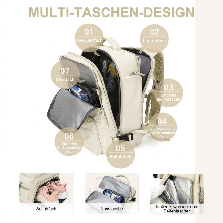 35 L Travel Backpack – USB Charging Port, Shoe Compartment & Carry-On Size